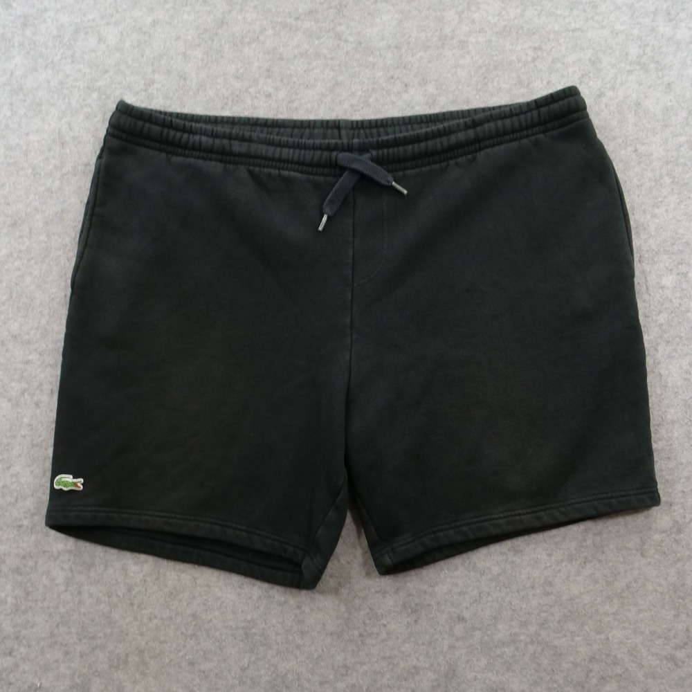 Lacoste Sport Shorts Mens 2XL Black Fleece Sweat Drawstring Crocodile Logo